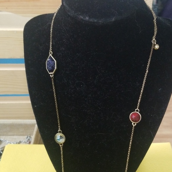 Long necklace with multi color stones Maroon, clear, blue stones Chloe and Isabe - Picture 2 of 3